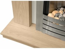 ELECTRIC FIRE OAK FIREPLACE SURROUND CREAM HEARTH BRUSHED STEEL PEBBLES BNIB