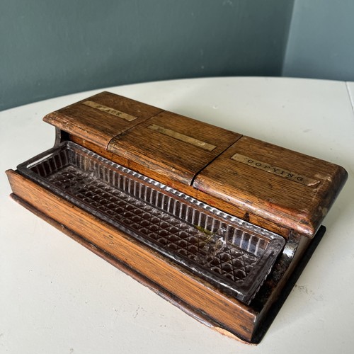 Antique oak triple inkwell - oak,