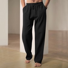 Mens Trousers Casual Sports Cotton Linen Pants Breathable Loose Running  Slacks
