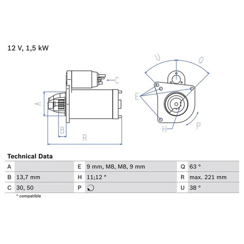 Bosch starter motor 12v 5kw - starter,