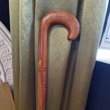 vintage antique orange wood carved geometric Walking stick cane Gentleman 