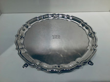 Quality Solid Sterling Silver Footed Card Tray Salver, Birmingham 1929, 238g