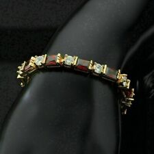 9 Ct Emerald Cut Lab Created Red Garnet Tennis Bracelet 14K Yellow Gold Plated
