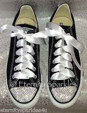 Customised Black Converse Crystal Bling Sparkle Luxury Wedding Bride Prom UK 3-7