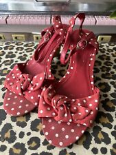Red And White Polka Dot Wedge Heel Sandals Size 5 . Rockabilly , Pinup , Minnie