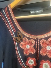 Ladies Black Top by Gil Bret Size 16 Great Condition Embroidered
