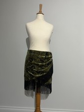 Zara New Without Tags Never Worn Mini Skirt Green Velvet Print Size S uK 8