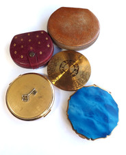 Lot Five (5) Vintage Make Up Powder Compacts Various Styles Stratton Leather etc