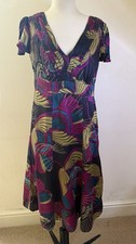 Monsoon Dress Size 12 Multiple Colour Print Short Sleeve Knee Length V Neck