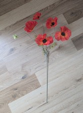 Artificial Red Poppies 5 Heads 60cm Stem, great November remembrance symbol 
