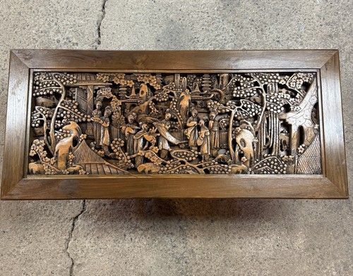 Chinese carved wood relief - carved,
