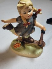 Vtg Napco Little Girl Riding Scooter Blue Dress #8836