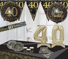 Age 40th & Happy Birthday Black Gold Party Decorations Bunting Banners Balloons