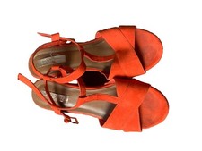 ZARA Women Orange Wedge Heels Suede Size 38 VGC