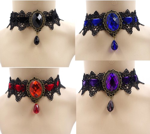 Gothic black lace necklace - black,