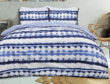 Sleepdown Tie-dye Pattern, Tassel Trim, Blue, Super King Size Duvet Cover Set