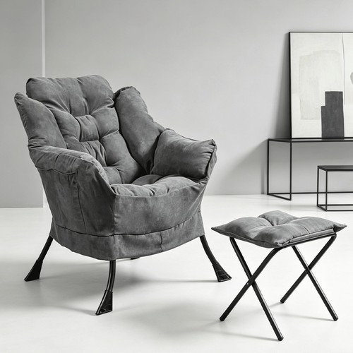 Grey lazy chair with footstool - grey,