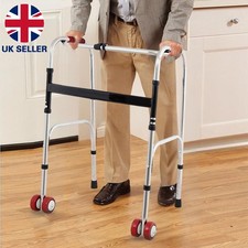 Folding Walking Frame Lightweight Walker Adjustable Folding Zimmer Walking Aid ~