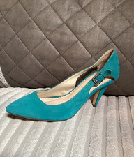 Jones Bootmaker Womens Turquoise Suede High Heel Party Court Shoes Size 4 Used