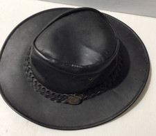 Hawkins Australian Style Black Leather Hat Size Small-Good/Acc. Condition (Z2)