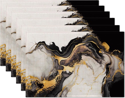 Black white marble placemats - black,