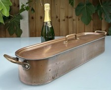 LARGE VINTAGE FRENCH COPPER FISH KETTLE, POISSONIERE, POACHER, L70cm - TOURNUS