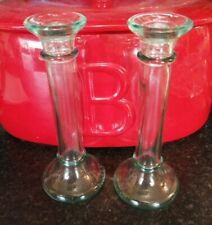 2 VINTAGE GLASS CANDLESTICKS 8" TALL LOVELY CONDITION -ELEGANT CHRISTMAS TABLE