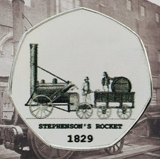 Stephenson's Rocket Commemorative Coin ( 999 Silver Plated ) Iconic Steam Engine