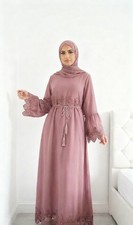 Abaya Dress With Lace Tea Pink