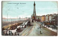 Central Promenade 1904 animated tram fishing boat Blackpool postcard