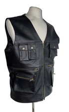 CAMERA MAN/POACHERS/CLONE/ROB ZIP FRONT BLACK LEATHER WAISTCOAT SIZE XL NEW