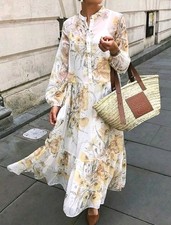 H&M CREAM YELLOW FLORAL FLOATY TIERED MAXI DRESS LONG SLEEVED BNWT 6/8