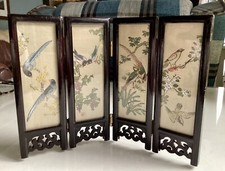 Antique Japanese Small Folding Table Screen Handpainted on Silk 1920s Signed
