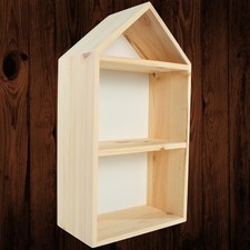 Narrow Wooden House Shaped Display Shelf | 22 x 12 x 40 cm | Wall-Mounted Decor