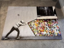 Banksy graffiti wall art. Behind the curtain. 30mm deep framed canvas. 
