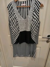 Sass And Bide, Black And White Stripy Dress With Silver Embellishment, Size 10.