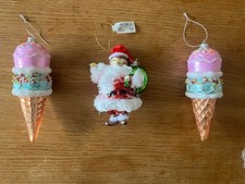 Paperchase Sloth w Sack Glass Christmas Tree Decorations & 2x Ice Cream Cones