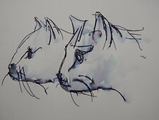 Pen & ink scribble semi-abstract two cat drawing after Pablo Picasso Le Chat
