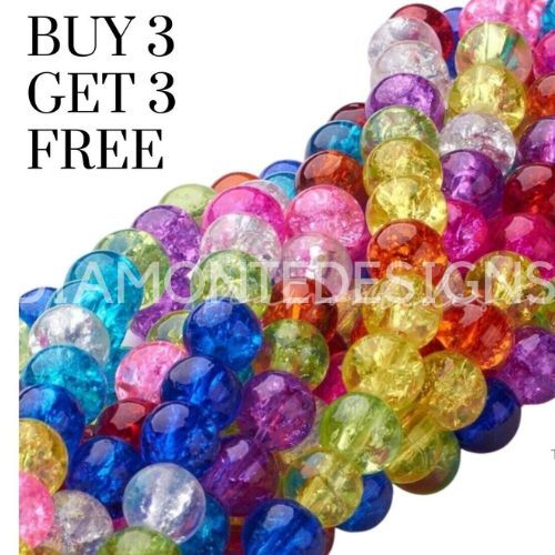 Round glass crackle beads - crackle,