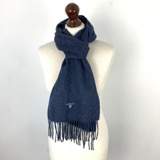 Barbour Scarf Mens Blue 100% Lambswool Fringe Logo One Size Winter