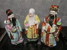 Vintage Large Chinese Porcelain Three Immortals Fuk Luk Sau Figurines Gods 13" T