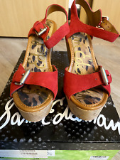 Red Suede Designer Sam Edelman Platform Sandals - size 5