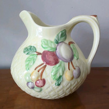 Vintage Shorter and Son Basket Weave Grapes Plums Fruit Majolica Jug Medium