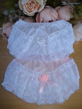 Baby Panties Knickers Frill Girl White Pink Lace Ribbon Roses Christening 0 6 12