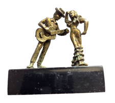 Sculpture Spanish Dancer brass 8cm High guitarist & Flamenco dancer vintage