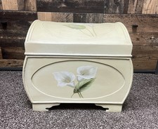 Ship Chest Trunk Storage Box Wooden Hand painted Floral Design Cream Lilley