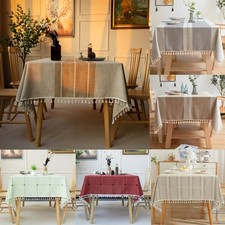 Cotton Linen Rectangle Tablecloth Striped Tassel Table Cloth Home Dust Cover new