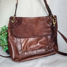 Fossil Leather  Tote Shoulder Bag Brown Medium 