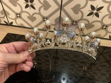 Butterfly Pearl Tiara Wedding Communion Cosplay Dress Up Adjustable Gold Colour