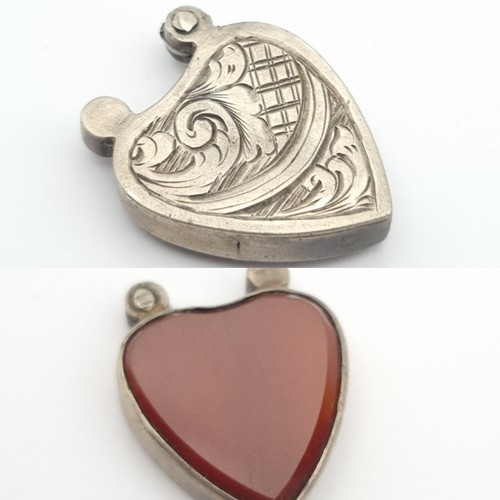Antique silver carnelian heart - antique,